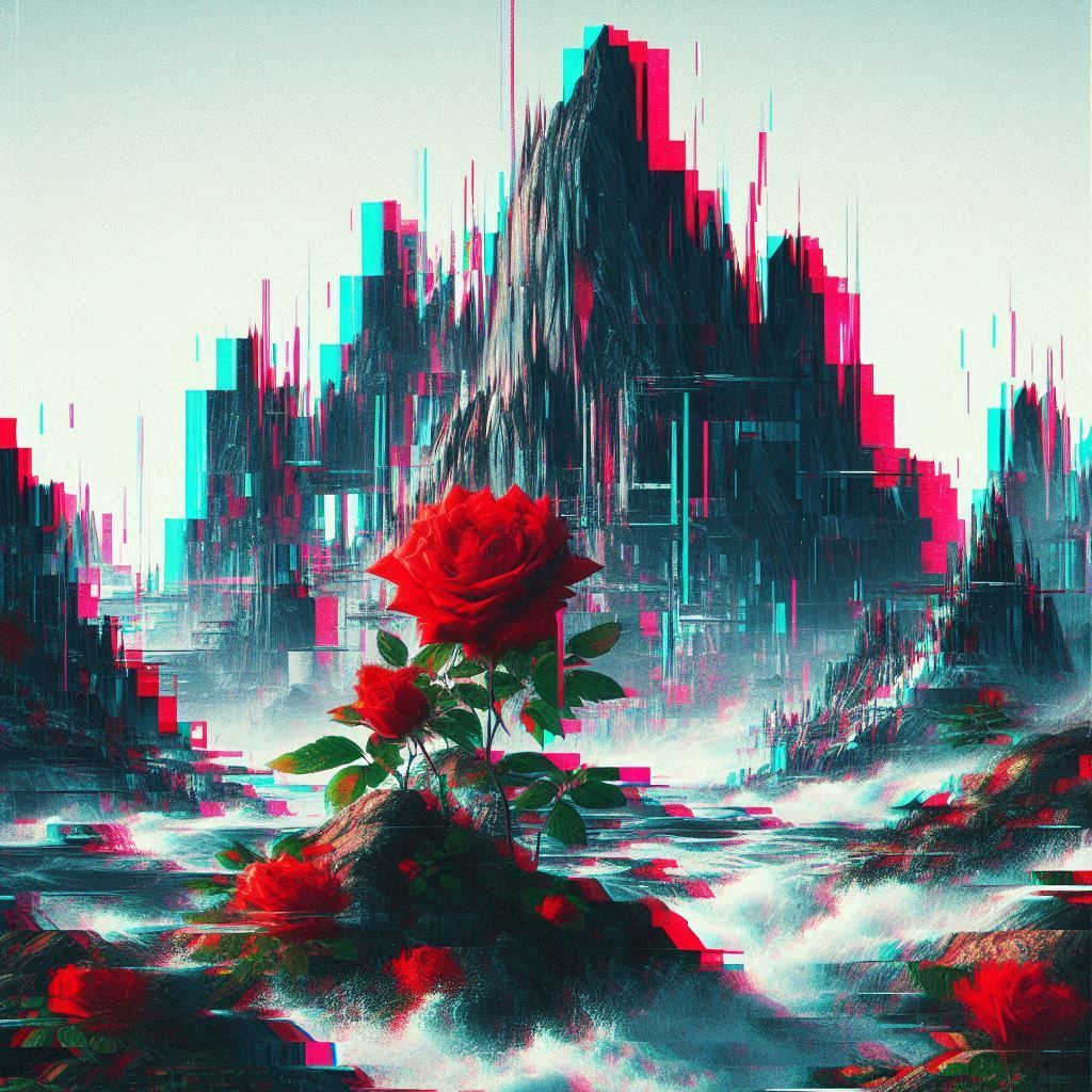 Aesthetic glitch art and digital distortion.