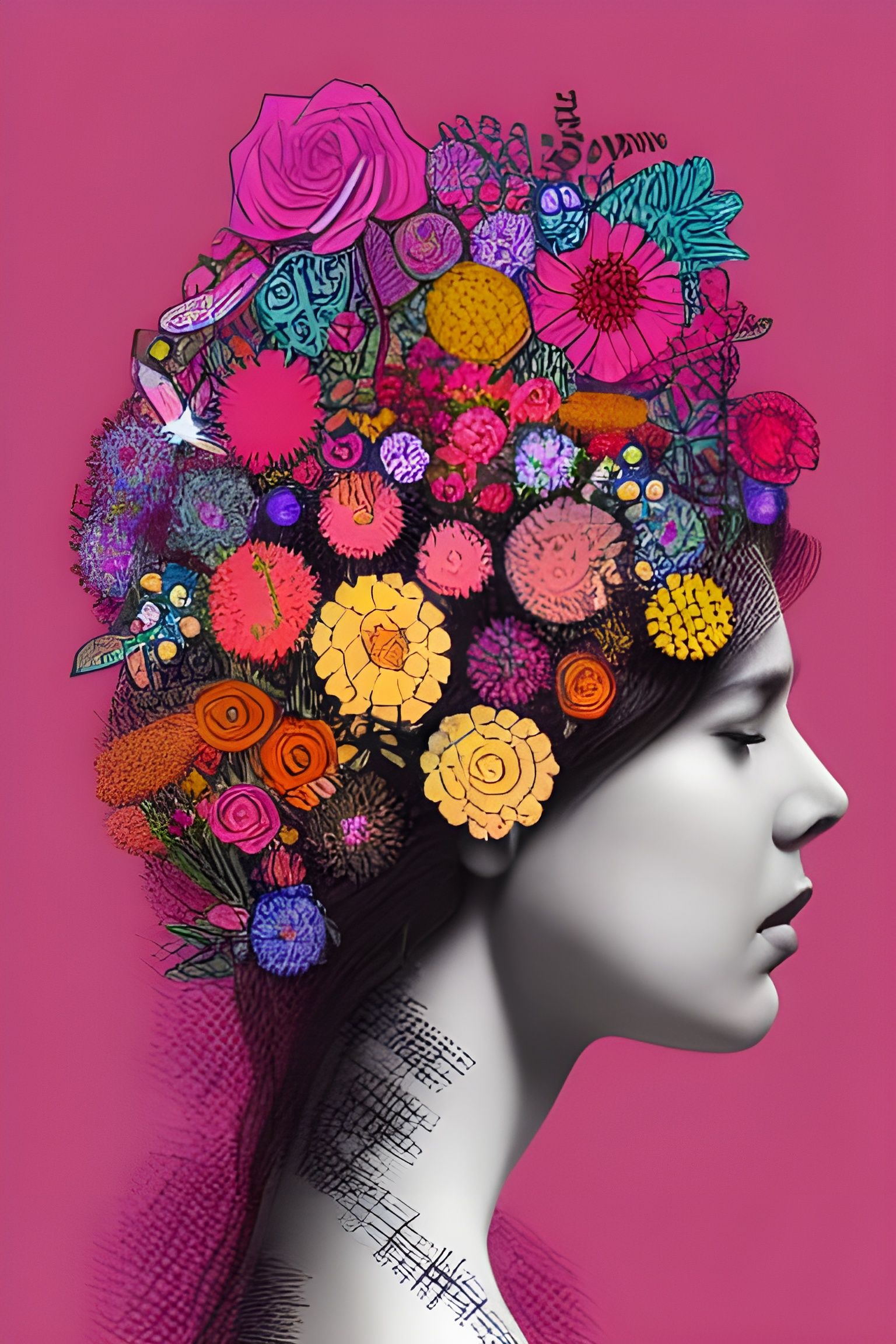 Whimsical Flower Garden Growing in Her Head