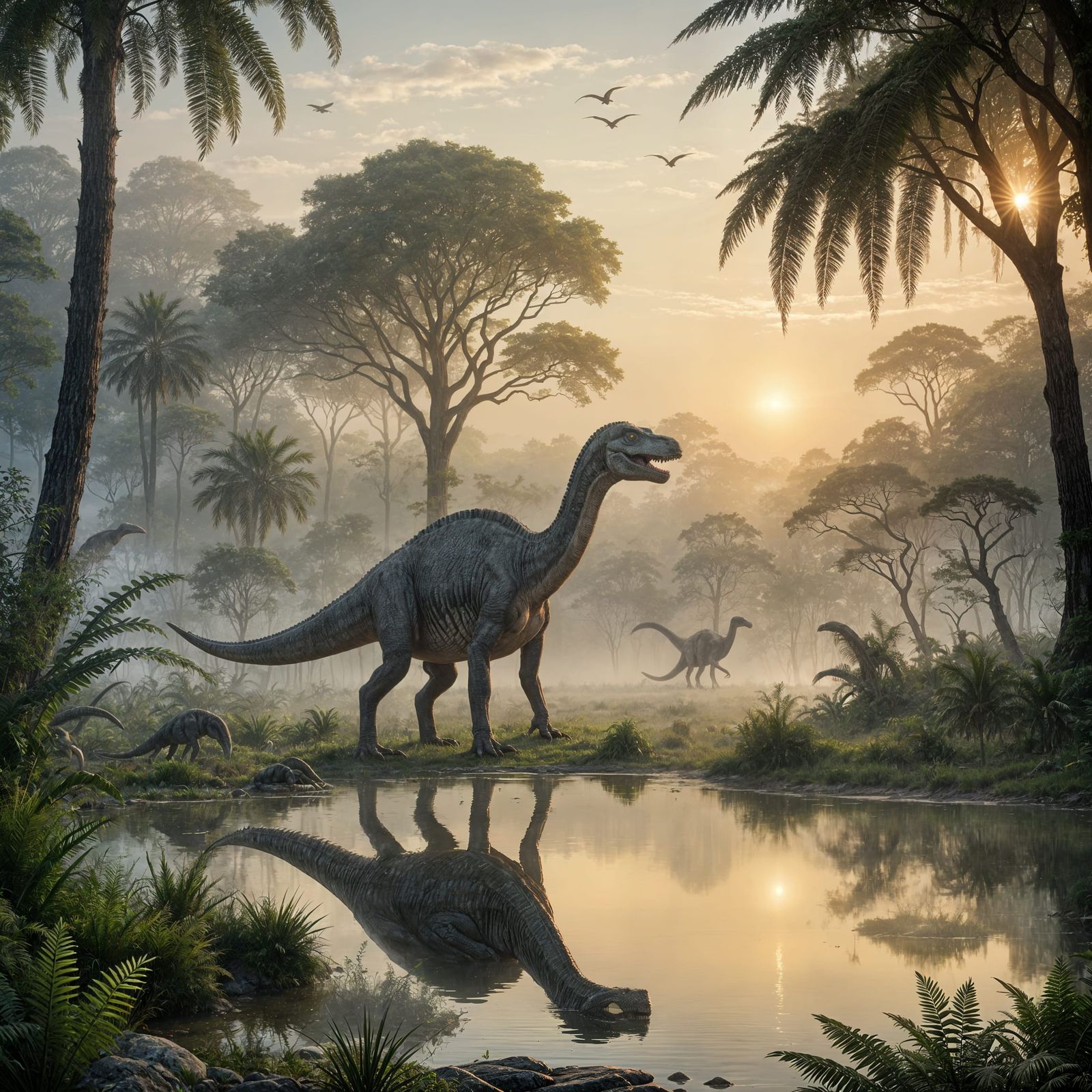 A serene Jurassic landscape at dawn.  by @Myrsini Sougioultzi