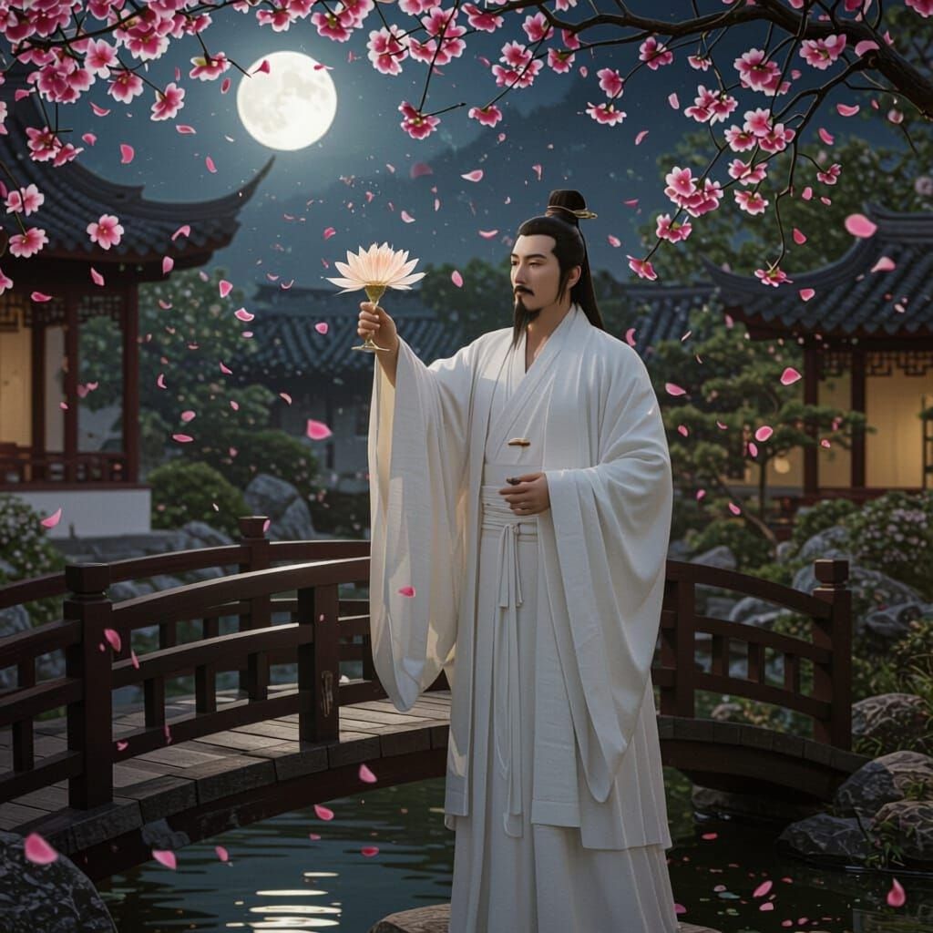 Poet Li Bai Recites Poetry Under the Moon