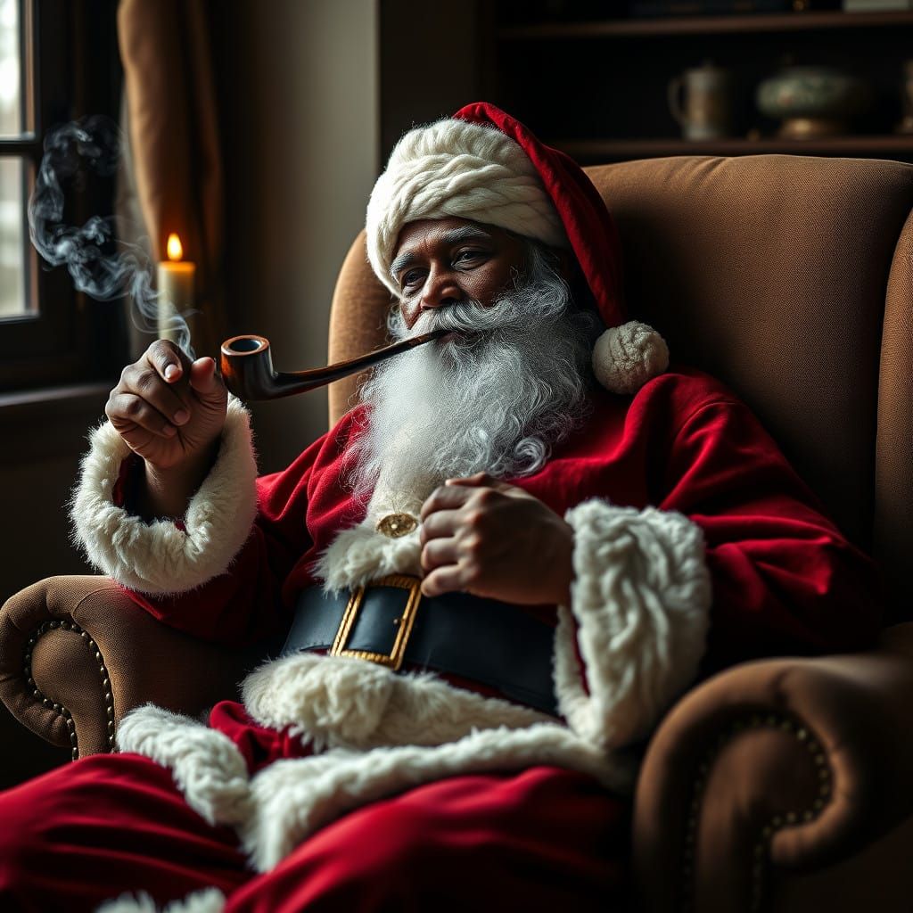 Classy Santa Relaxing in Overstuffed Lazy-Boy Chair, Photo i...