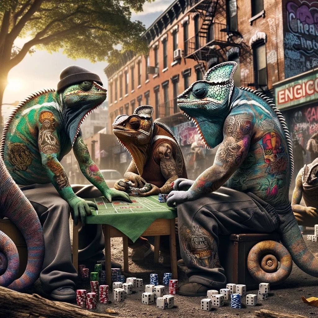 Chameleon Homies Playing Poker