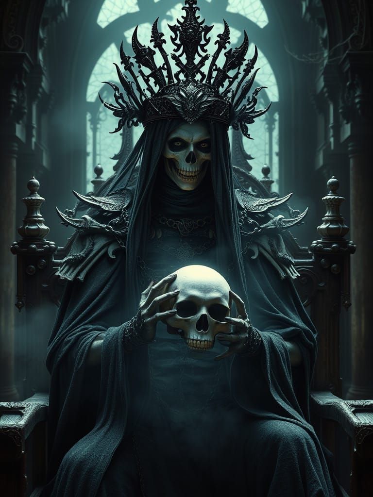 Regal Undead Queen in Gothic Throne Room