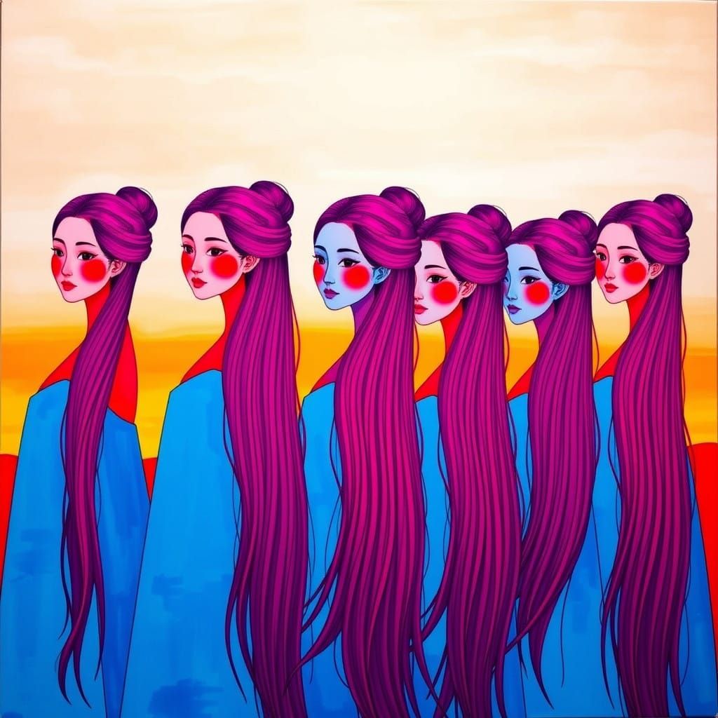 Sisters in Cadmium Scarlet and Cobalt Blue, Inspired by Abst...