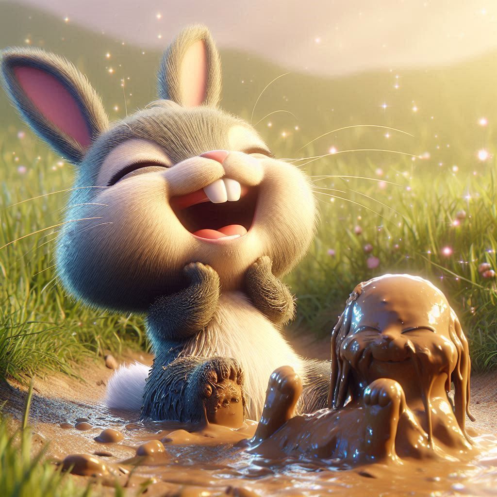 Bunnies laughing and playing in the mud