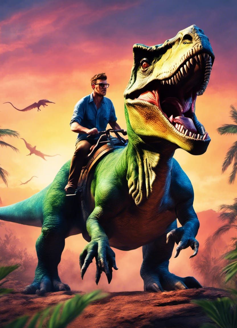 a man rides a dinosaur  by @Dragoljub