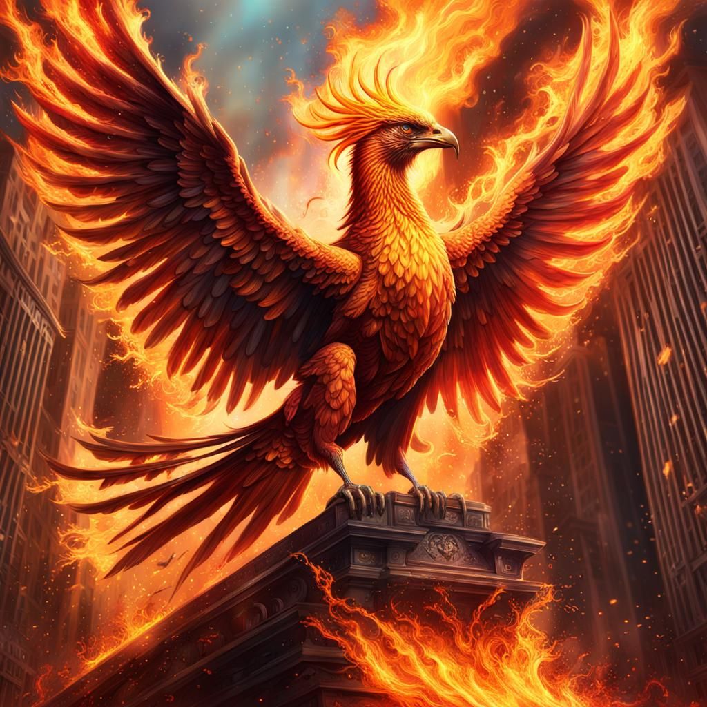 PHEONIX RISING FROM AN INFERNO Hyperrealistic, splash art, concept art ...