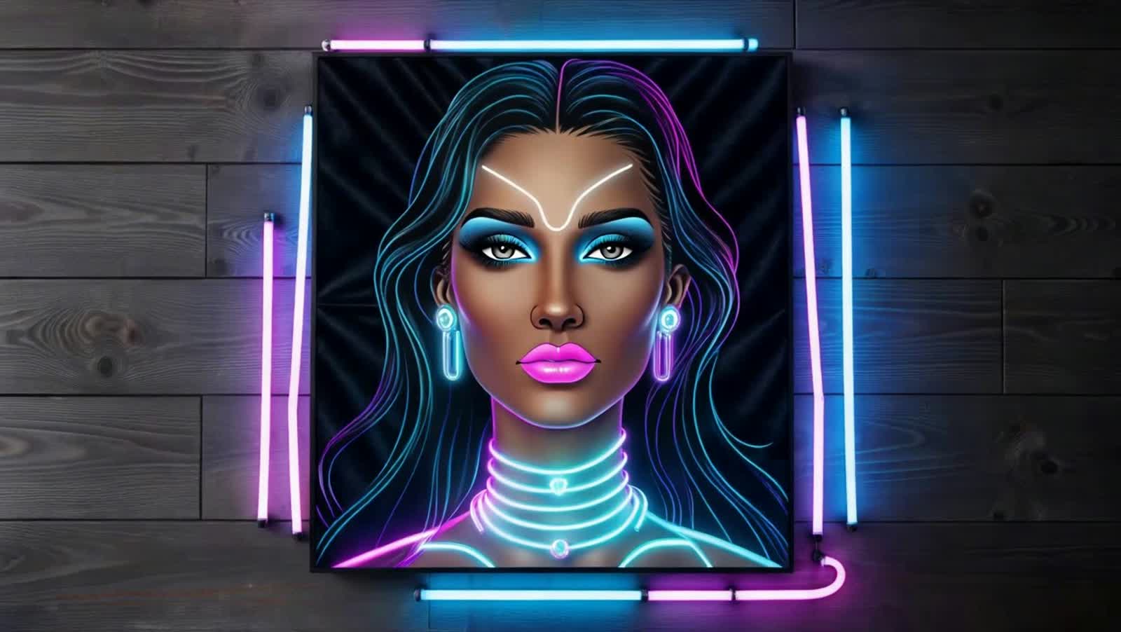 Masterpiece, a visually stunning and atmospheric digital painting that elevates the retro style of black velvet painting...