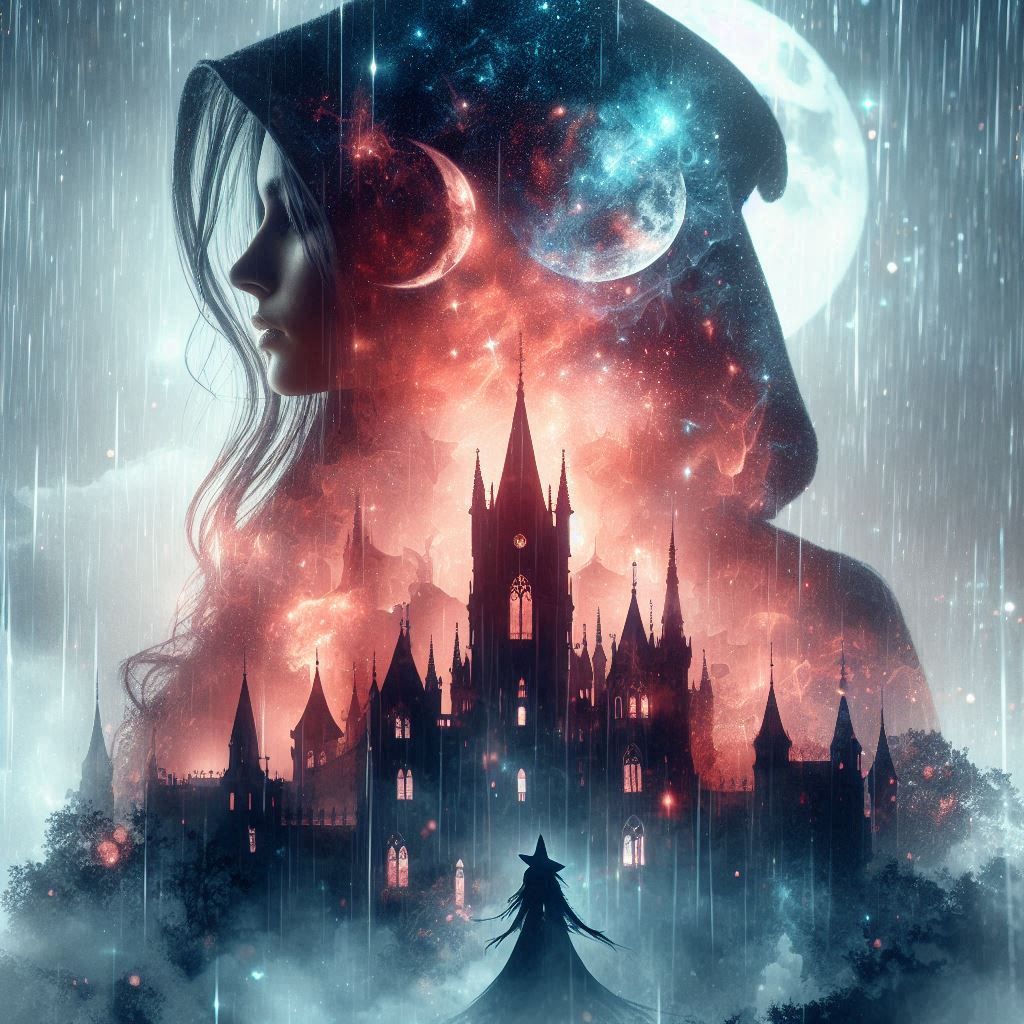 double exposure beautiful fantasy DALL-E 3 portrait landscape..