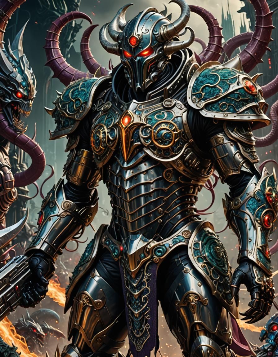 Titan tentacle demon knight battle fury, STYLE: retrofuturism - AI ...