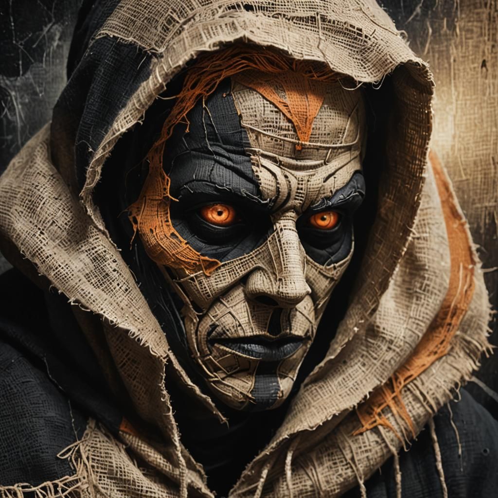 Primitivist horror portrait. Close-up shot. A close up shot ...
