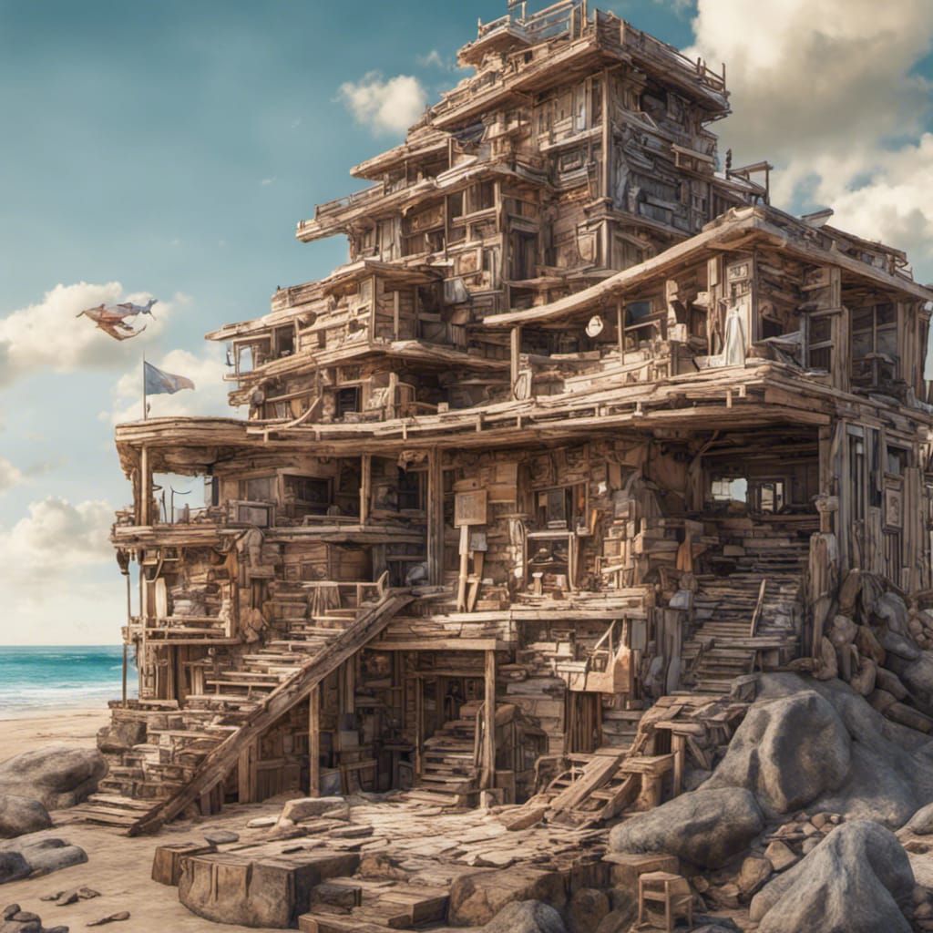 Beach Ziggurat made from recycled washed up beach materials.  by @mudguard