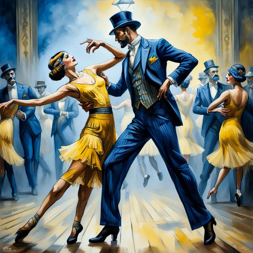 A male and female couple dance the Charleston in the dance h...