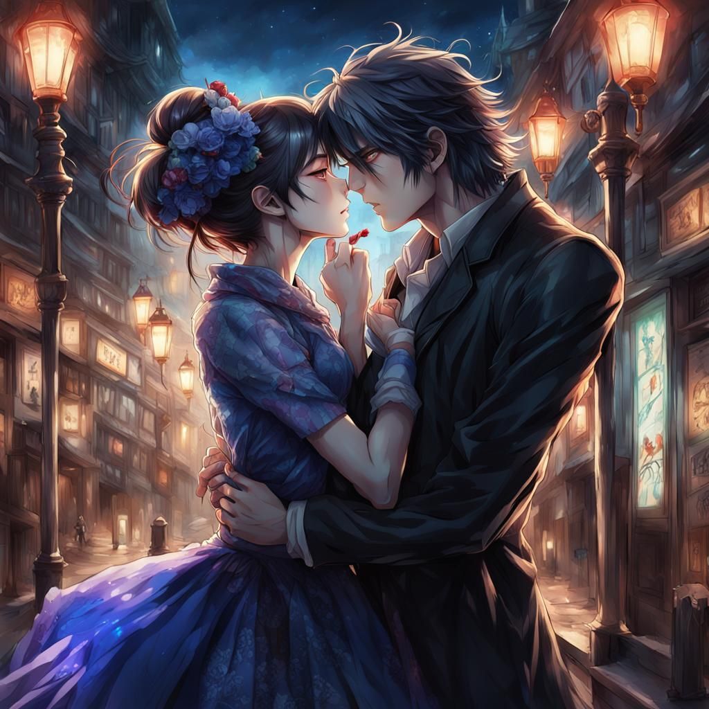 Stunning full-body color sketch portrait of a handsome madman kissing  beautiful madwoman, twisted dark romance fantasy semirealistic anime.... -  AI Generated Artwork - NightCafe Creator