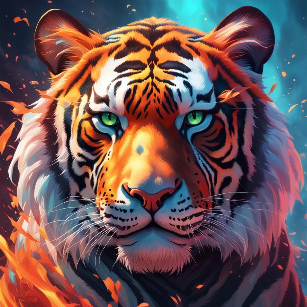 a colorful fire tiger  by @Honey Bear