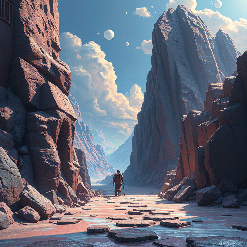 Winter Scene: Child on Sled in Snowy Mountains