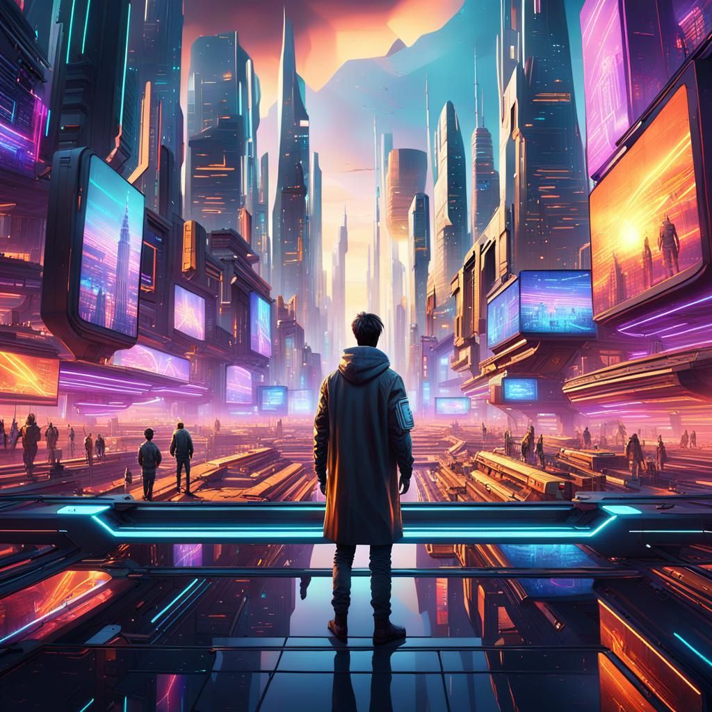 Futuristic Cityscape Concept Art in Neon Sci-Fi Style