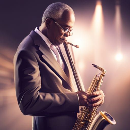 A saxophone player on stage in a jazz club AI Generated Artwork