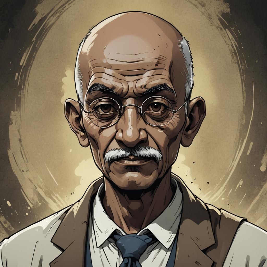 portrait of a nuclear ghandi from civilisation 6 in a regula...
