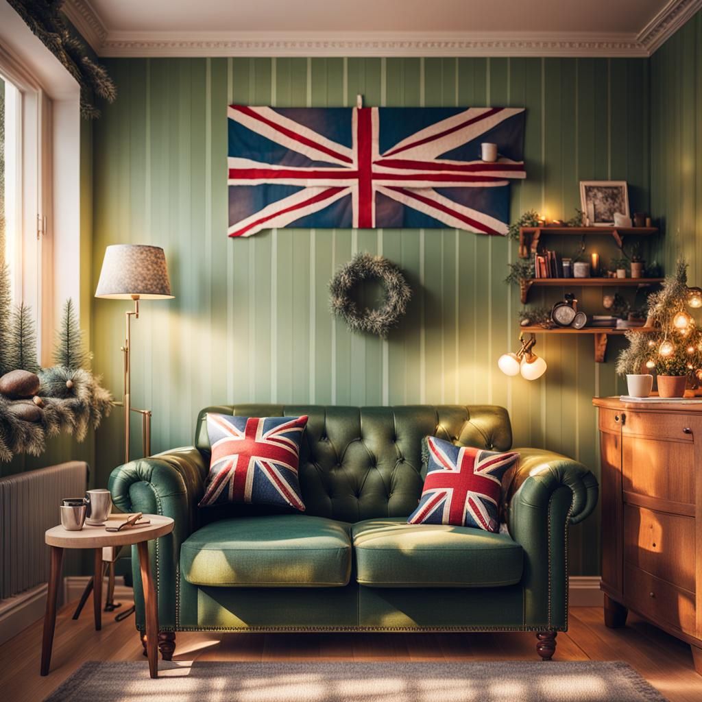 A working room in house, green color wallpaper, vintage styl...