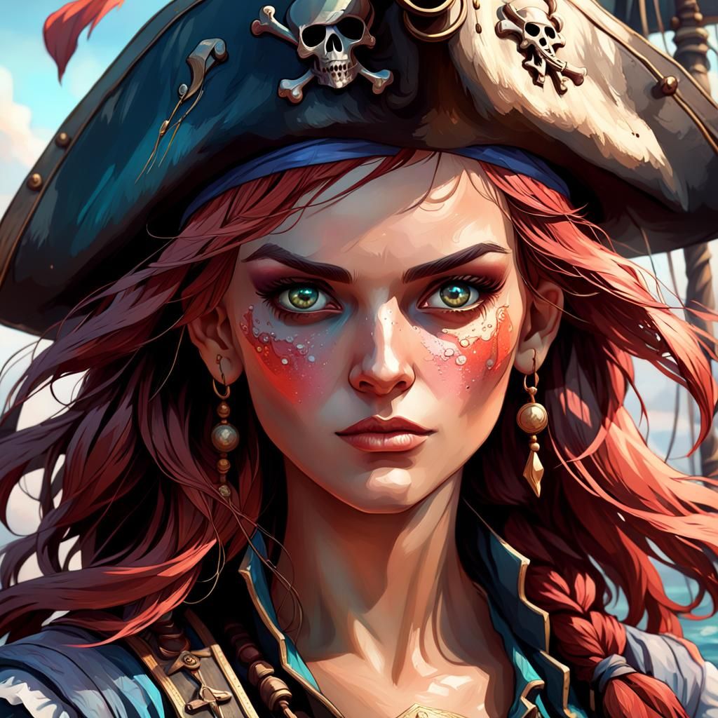 Woman, portrait, beautiful, make up, pirate