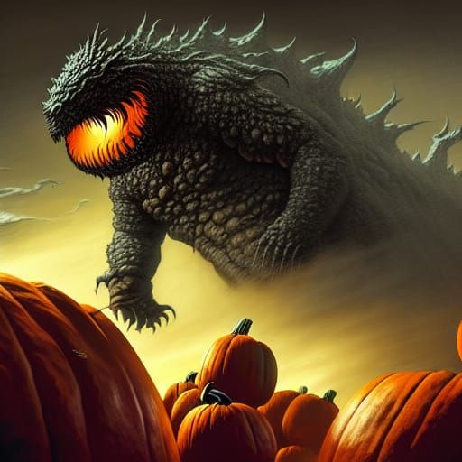 “Godzilla” visits a pumpkin patch
