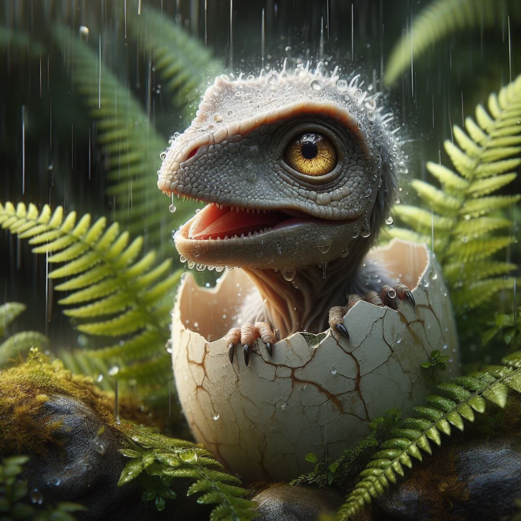 Baby Dino in the rain 2