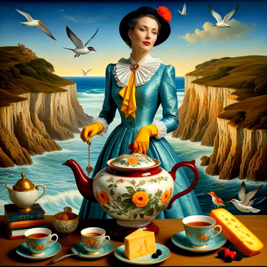 Glamorous Women in Vibrant Surreal Landscape