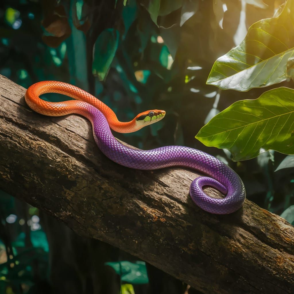 Snake in Lush Rainforest with Vibrant Iridescent Scales