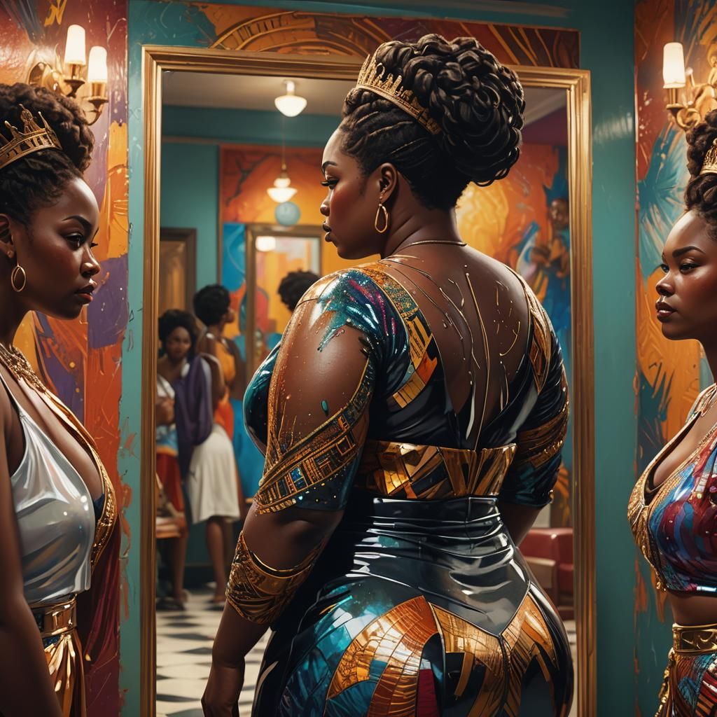 A beautiful African American plus size queen with her back t...