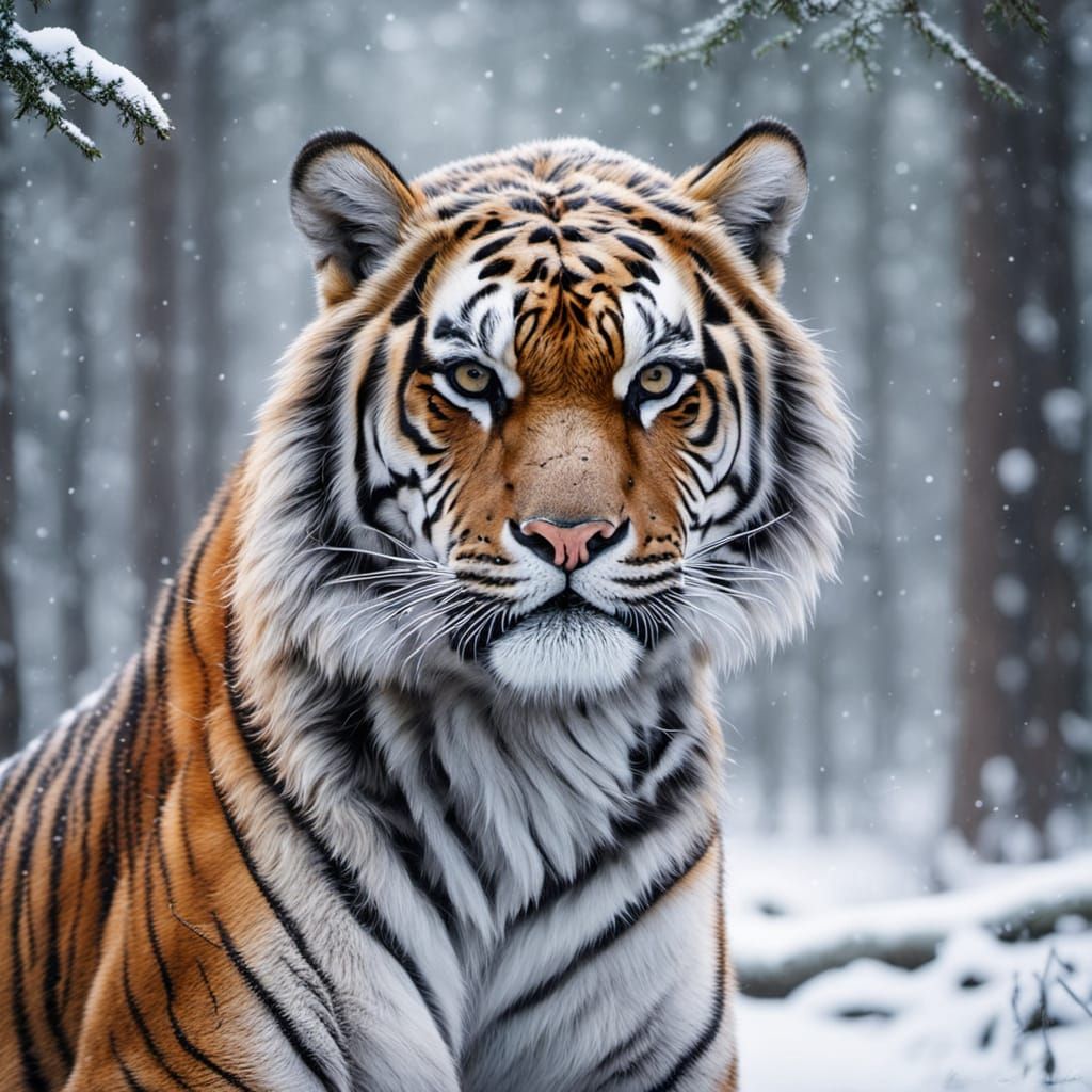 Majestic Siberian Tiger Portrait in Misty Forest