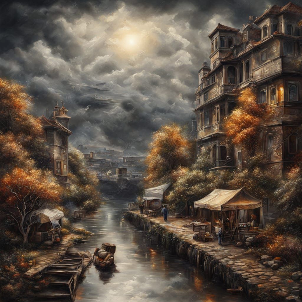 Hyperrealistic Unfinished Painting with Brushes and Paints