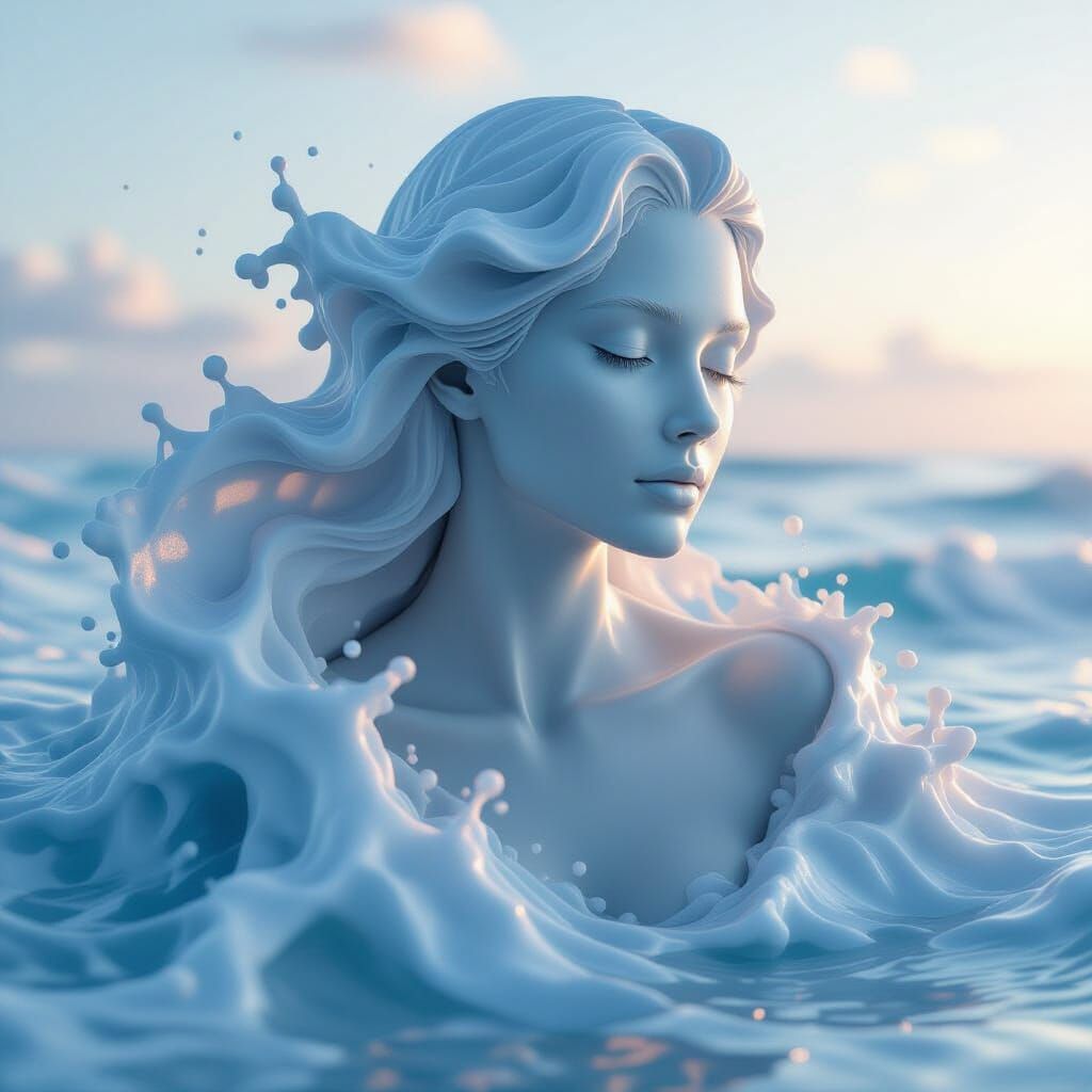 A 3/4 portrait of a female form sculpted from waves and sea foam  by @Wrench