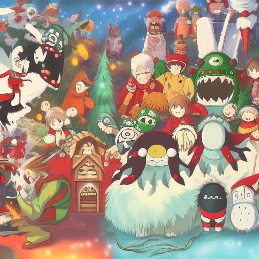 Happy Monsters Celebrating Christmas