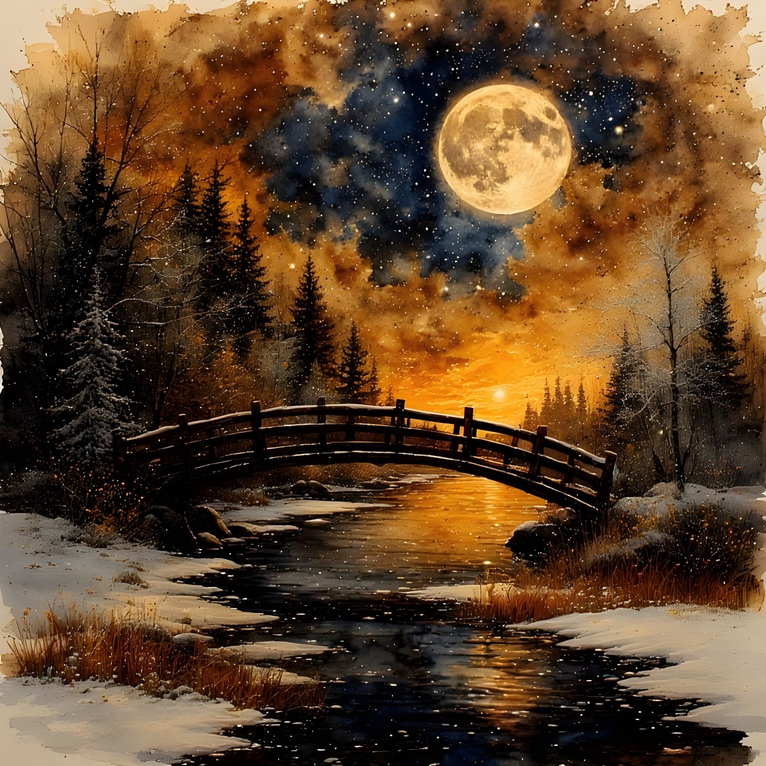 The Winter Moon ~ Watercolor