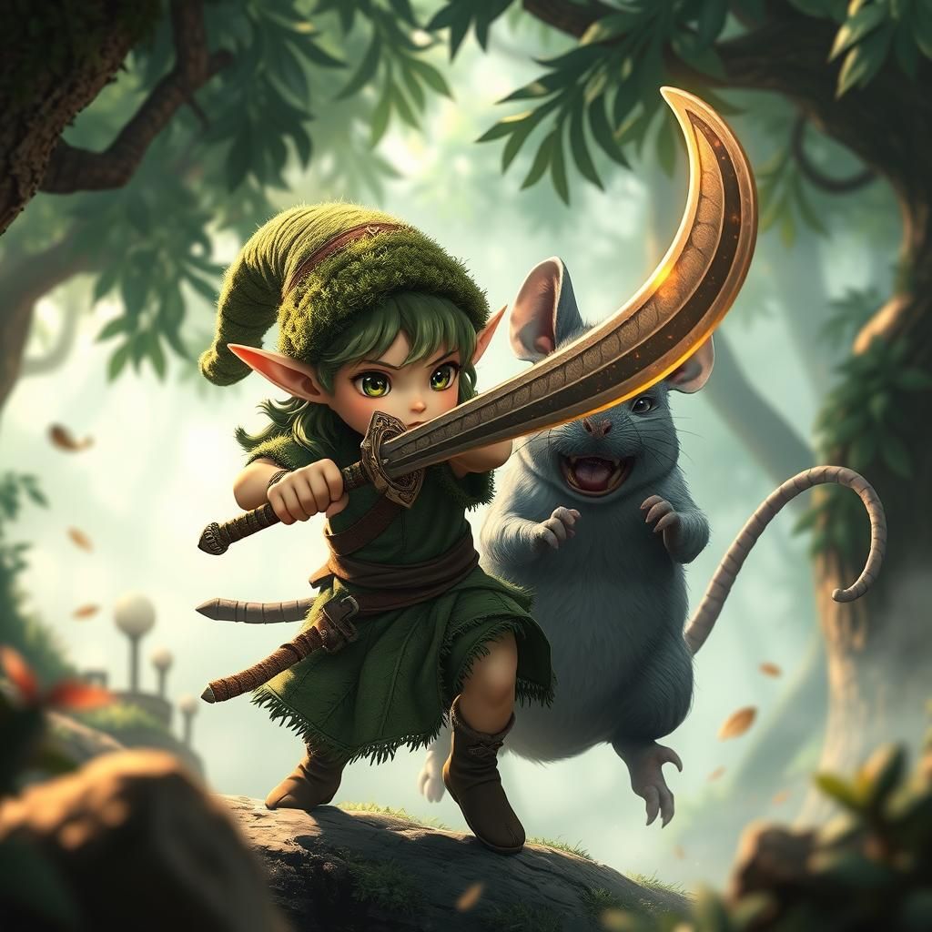 Little elf with a sword fighting with a rat Studio Ghibli, Anime Key Visual, by Makoto Shinkai, Deep ...  by @Velly