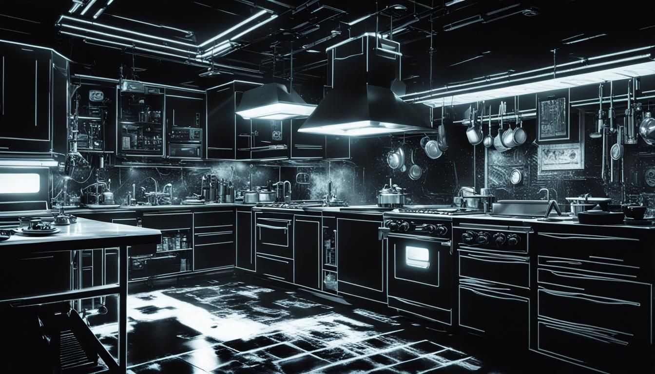 Black and white style with a touch of color, dark cyberpunk ...