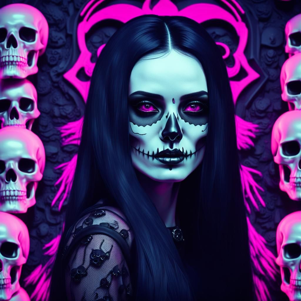 Beautiful gothic skull faced girl