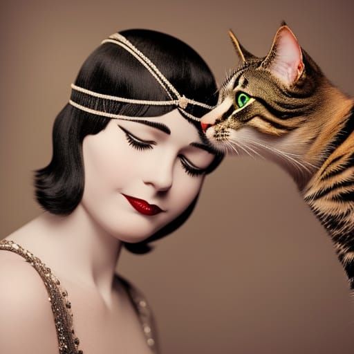 Beautiful flapper and cat by artist "Chéri Hérouard", neck z...