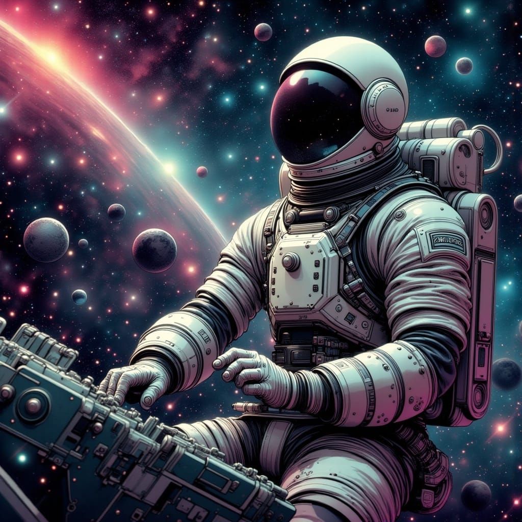 <lora:Alfa Caeli:1.0> <lora:Exquisite Flux:1.0> Riding through space  on a satellite. 