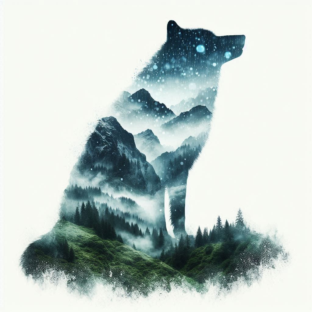 double exposure beautiful fantasy DALL-E 3 portrait landscape..