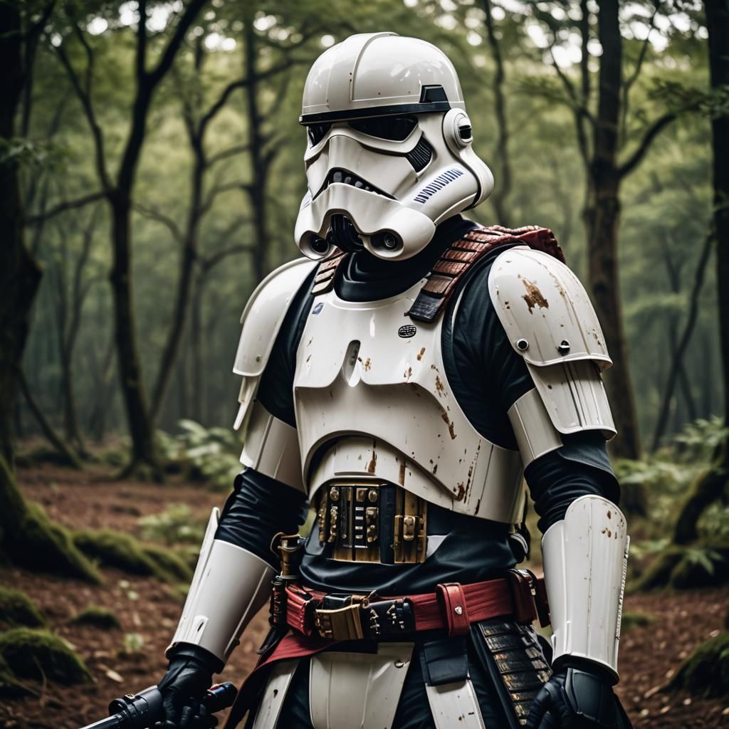 a stormtrooper in samurai style armor