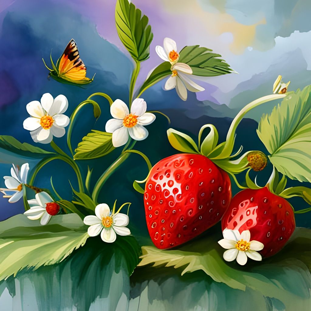 Strawberry Patch, Strawberries with their Flowers   by @Silver Rain