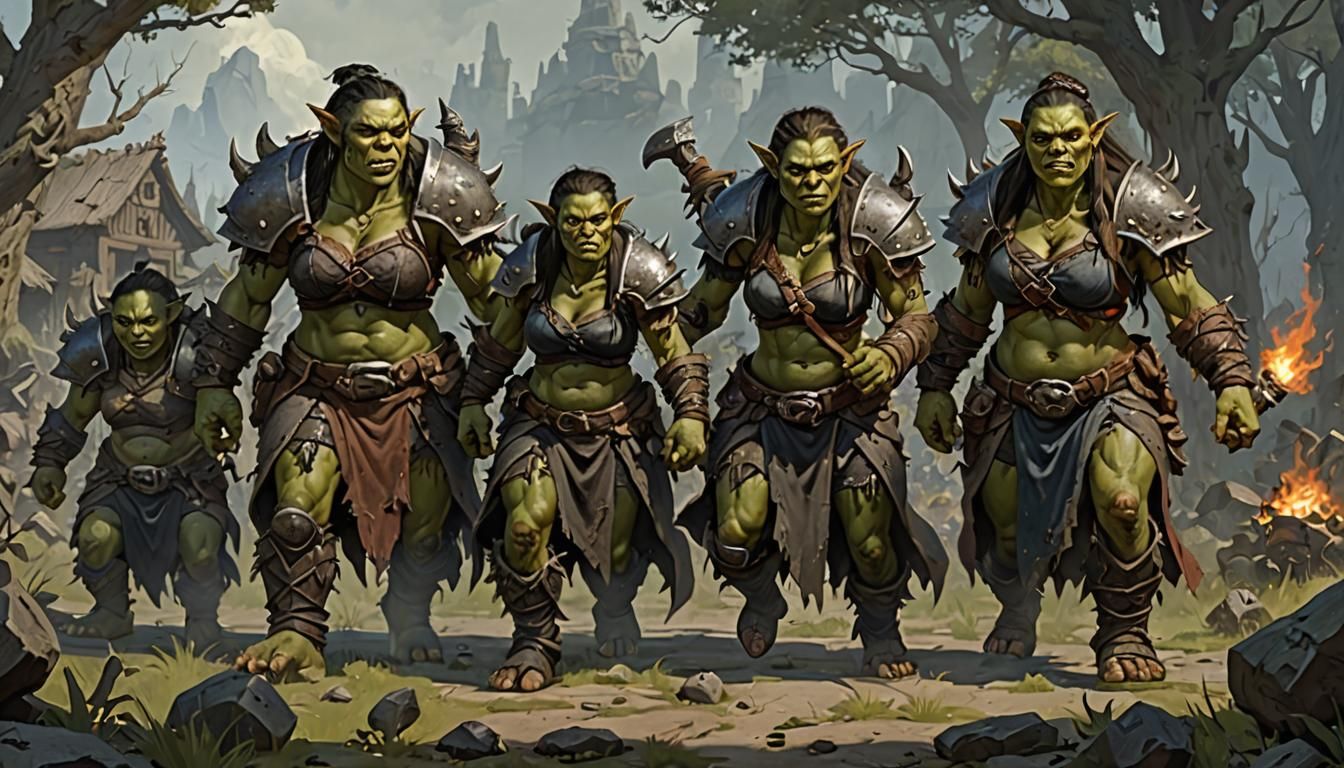 3 Orc mothers and their bouncing babies. - AI Generated Artwork ...