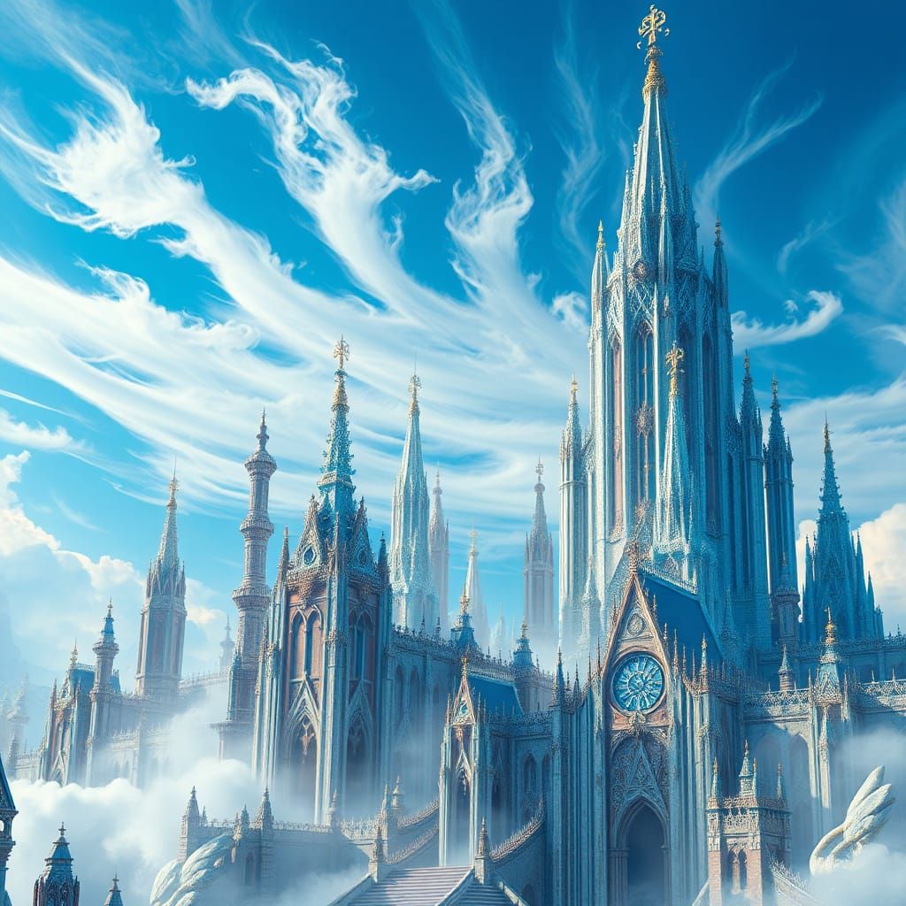 Crystal Spires and Mist Palaces in a Cerulean Sky