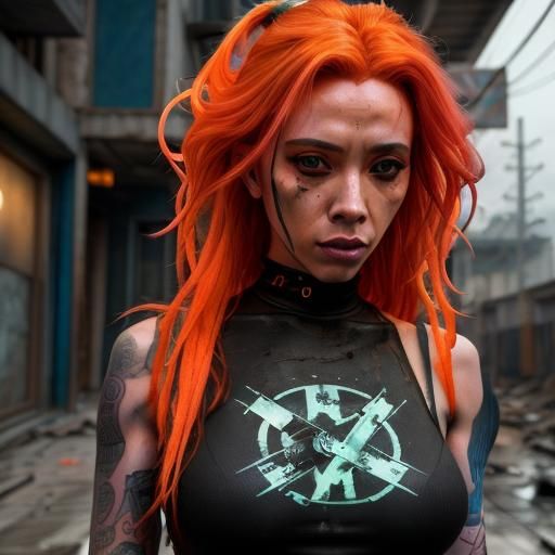 <lora:pretty woman:1.0> Close up of cyberpunk girl with long...
