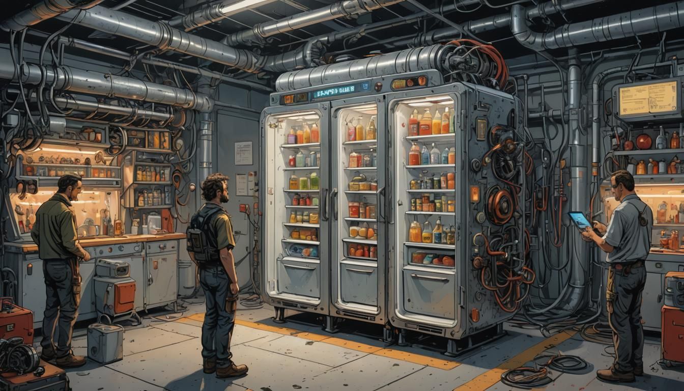 space age refrigerator, futuristic dystopian