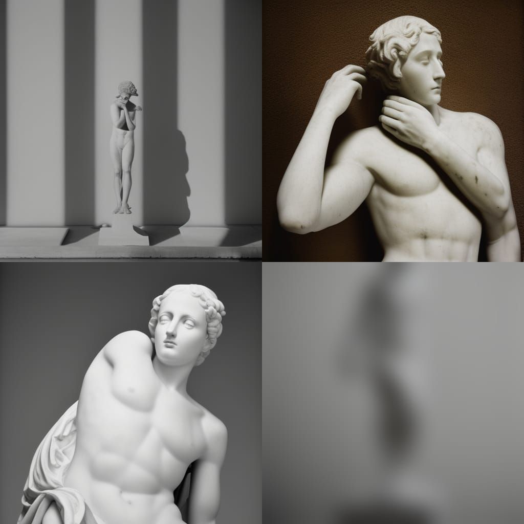 existential crisis, marble statues, dramatic light, hasselbl...