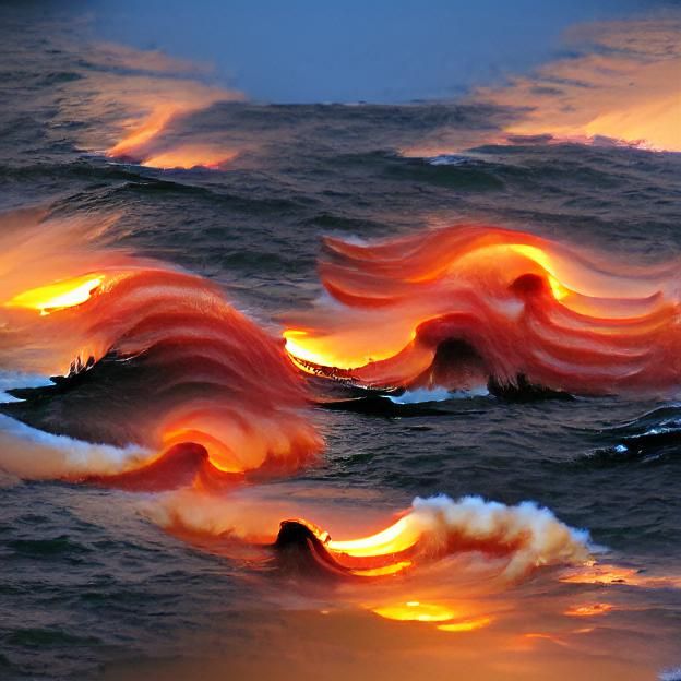 flaming waves during a sunset