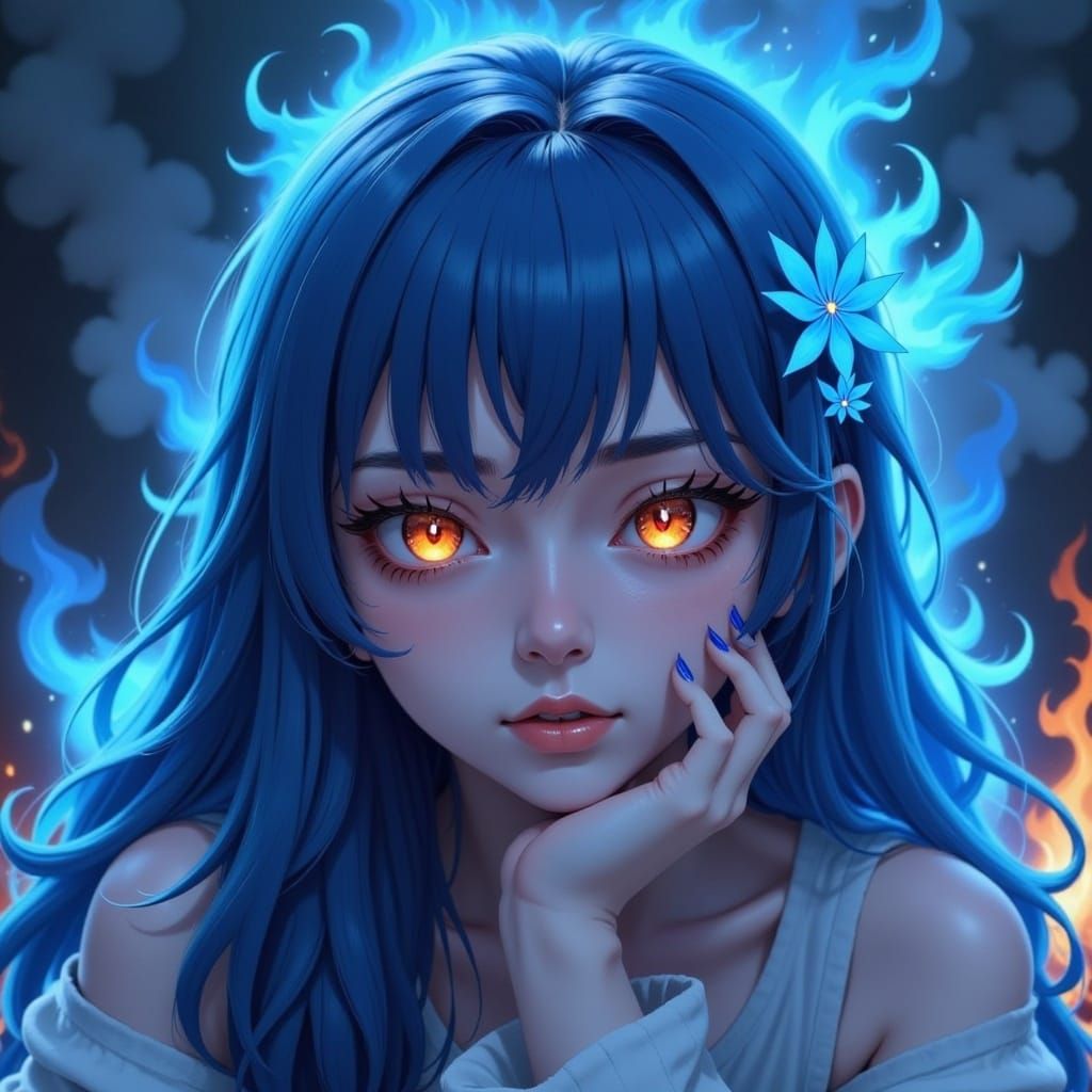 <lora:PeulotoJaenan Fx:1.0>, crystalline goddess, blue glowing flower eyes, long hair, detailed head and shoulders portrait, detailed intric...